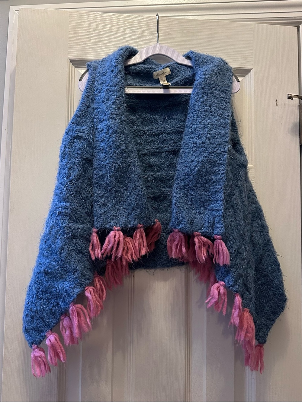 Matilda Jane Blue Knit Vest with Pink fringe Trim